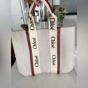 CHLOE LARGE WOODY LINEN TOTE
